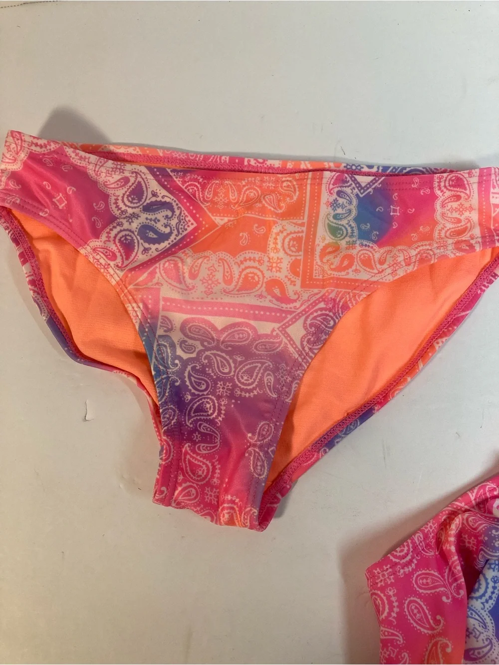 Wonder Nation Girls Pink Orange Purple Paisley Two-Piece Swim Set size 7/8
